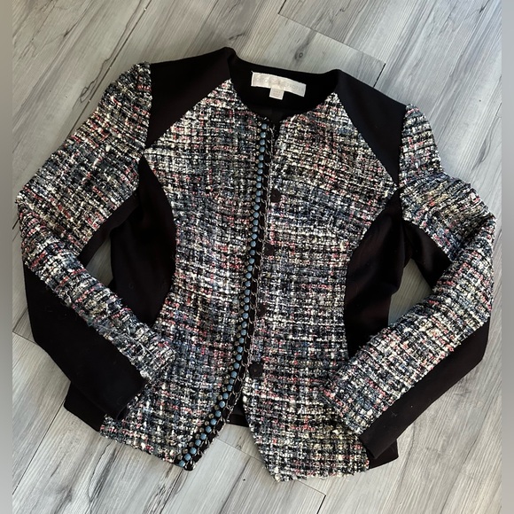 BOSTON PROPER Beaded Boucle Jacket Blazer Black Metallic Sequins Jewels Size 2 - Picture 5 of 9